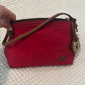 Red and Brown Cosmetic Bag with Leather Strap